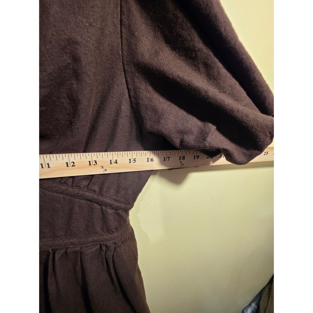 House of Harlow 1960 Brown Linen Puff Sleeve Scalloped Mini Dress Size 8 - Picture 5 of 6